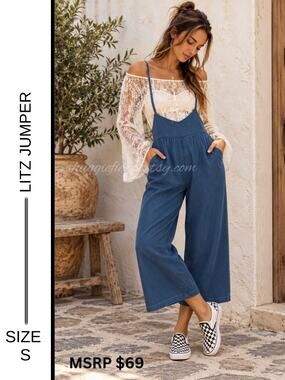 MSRP: $69 ✨ Litz by UniqUSA Lightweight Denim Wide Leg Jumper – Size S✨QUICKSHIP